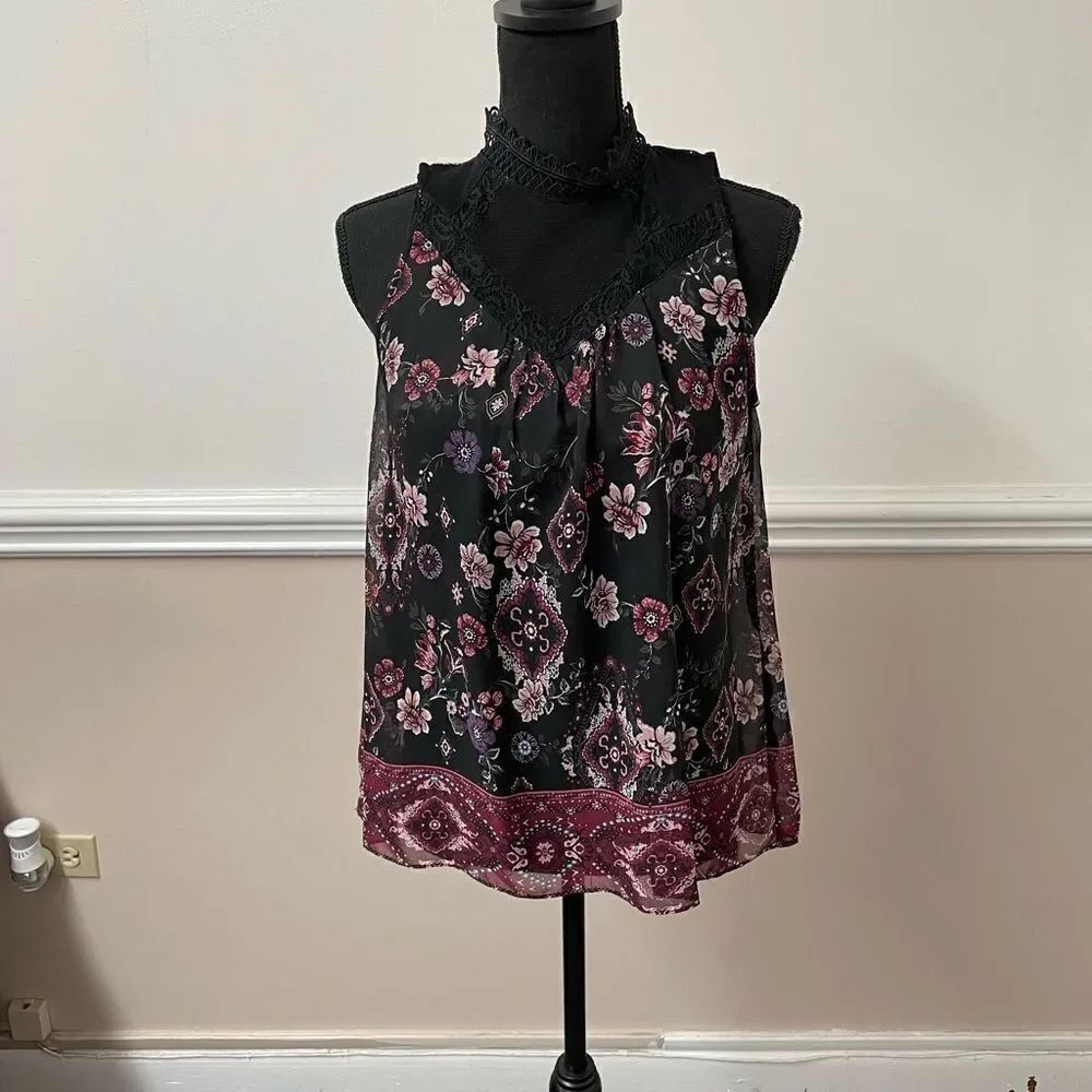 A. Byer High Neck Floral Tank Top